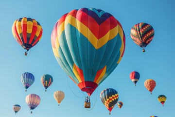 Obraz premium A hot air balloon festival with numerous balloons in various colors and patterns floating in the sky. 