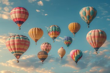 Obraz premium A hot air balloon festival with numerous balloons in various colors and patterns floating in the sky. 