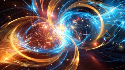 Obraz premium A colorful, swirling galaxy with bright orange and blue swirls