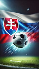 Naklejka premium A football in motion with the Slovakian flag in the background, featuring blue, white, and red colors. Football and national flag