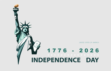 Statue of Liberty, welcome to america. USA Independence Day. Liberty, 1776-2024. Green design, USA holiday. National symbol of America New York, banner, flyer, poster, advertising. Vector illustration