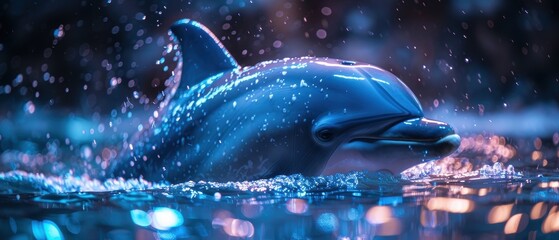 Neon-lit dolphin pod, 8k UHD, glowing ocean