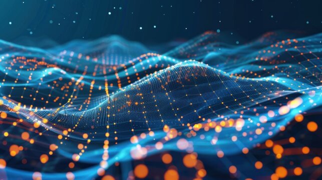 Abstract Digital Landscape with Glowing Particles