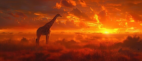 Neon-lit giraffe standing tall in the savanna