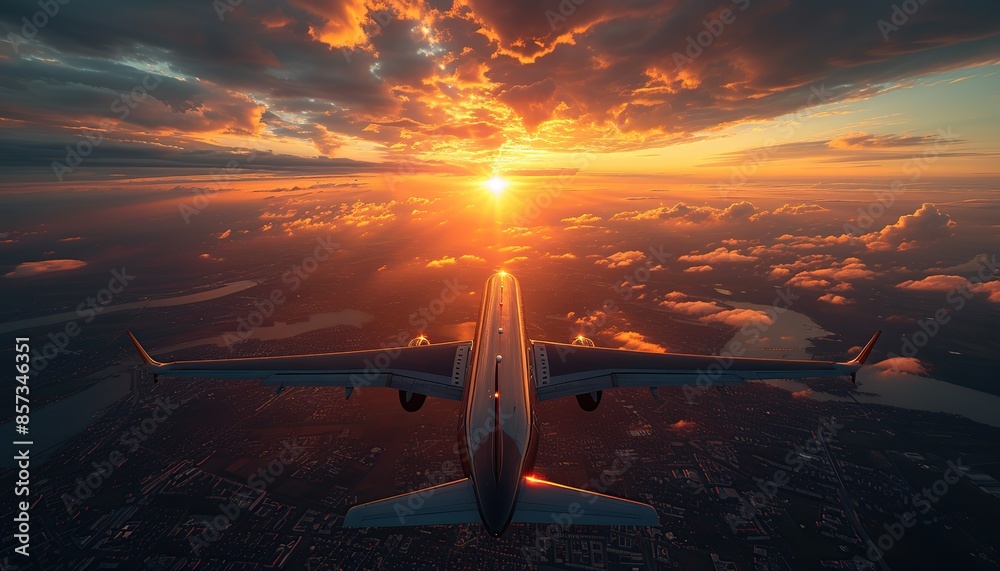 Wall mural airplane flying over the sea