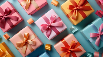 top view of gift boxes with ribbon