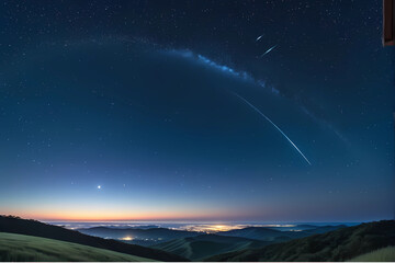 Fototapeta premium the night sky is full of stars, shining elongatedly stretching across the Cakra Wala Sea River with a beautiful sparkle, Generative AI