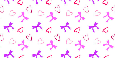 Seamless pattern with hearts and bows on a white background. For cover, textile. Holiday packaging design. Vector illustration 