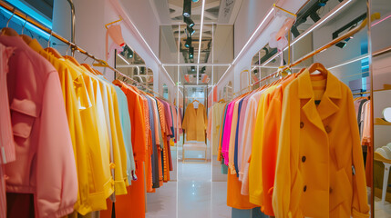  assortment of coloured clothes on hangers, advertising for a clothes shop