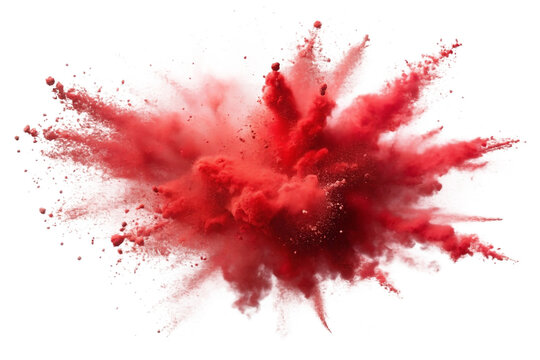 Red chalk pieces and dust flying, effect explode isolated on white. PNG