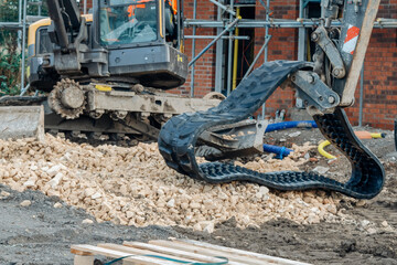 Fototapeta premium Excavator Track From Excavator On Construction Site