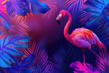 Tropical Menu. Artistic Gradient Cocktail Menu Design with Tropical Flamingo and Leaves
