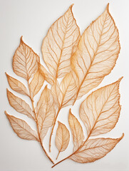 Delicate Skeleton Leaves with Intricate Vein Patterns in Warm Amber Tones