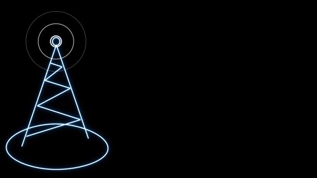Telecommunications and broadcasting industry concept icon, Radio tower mast with radio waves for broadcast transmission line art vector icon for apps and websites,