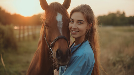 a veterinarian with a horse in the field 