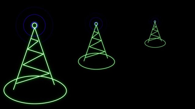 Telecommunications and broadcasting industry concept icon, green radio tower design