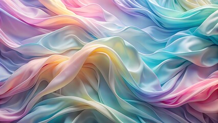 Fototapeta premium Abstract light background of floating fabric, pleats, mottled iridescent colours