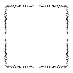 Elegant black and white ornamental frame with Viking runes, decorative border, corners for greeting cards, banners, business cards, invitations, menus. Isolated vector illustration.	