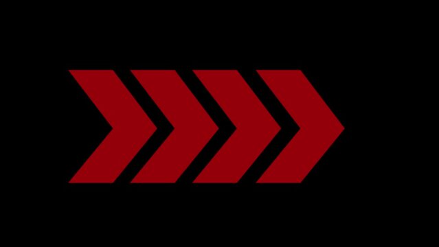 Next or right direction arrow on black background. 3d rendering glowing up arrow abstract background. Red vector arrows collection .