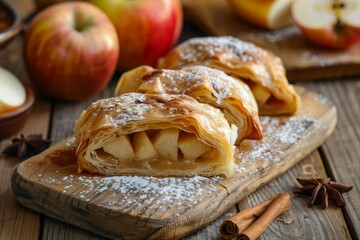 Apple strudel made with phyllo dough and cinnamon a dessert