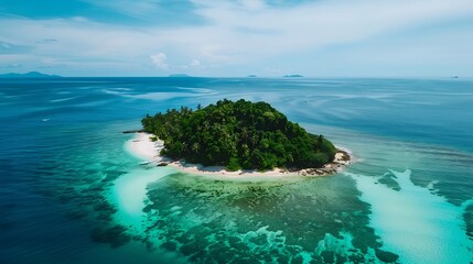 Fototapeta premium Exquisite Aerial View of a Lush Tropical Island Surrounded by Crystal Clear Blue Waters and White Sandy Beaches