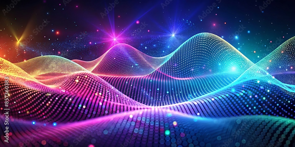 Poster digital technology background ,abstract gradient hologram dynamic wave of particles.ai generated
