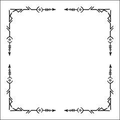 Elegant black and white ornamental frame with Viking runes, decorative border, corners for greeting cards, banners, business cards, invitations, menus. Isolated vector illustration.	