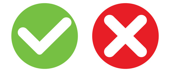 Cross & check mark icons . Checkmark icon set.Red and green check mark . Check marks vector icons in red and green isolated on white background .