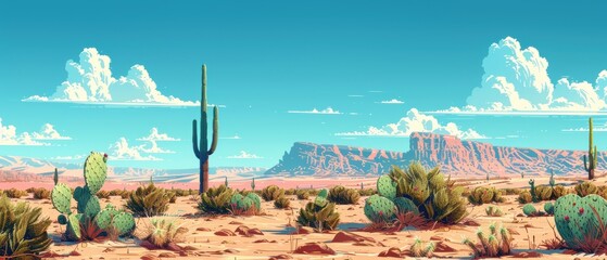 Obraz premium Rocky desert with cacti and clear blue skies