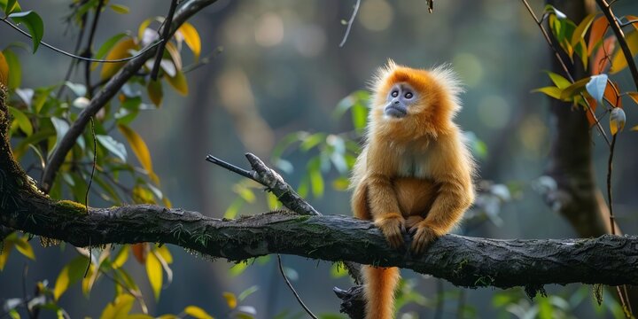 Majestic golden snub-nosed monkey in natural habitat