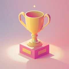 3d render illustration of winner cup. Modern trendy design. Simple icon for web and app. Isolated on pink background.