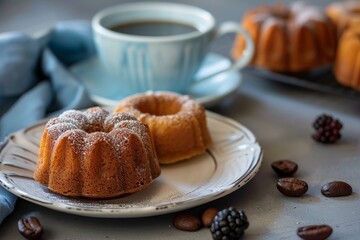 Homemade mini bundt cakes and coffee on table