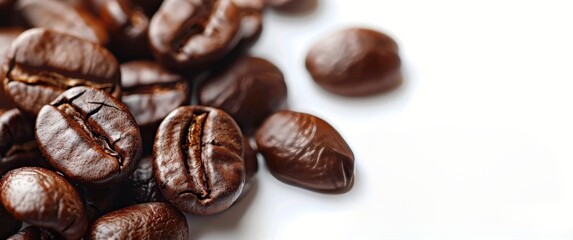 Obraz premium Close Up of Dark Brown Coffee Beans on a White Surface