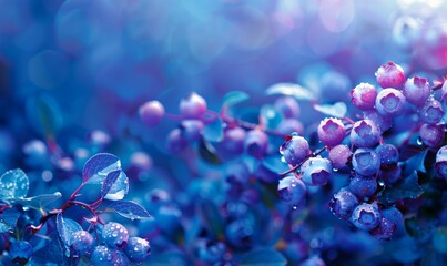 Blueberries in dew drops abstract background