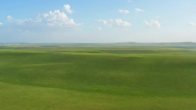 Aerial photography of the blue sky and white clouds of the Dada line in Keshiketeng Banner