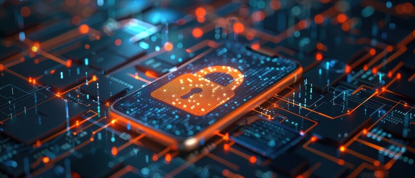 Secure digital lock icon on a mobile device screen representing encryption
