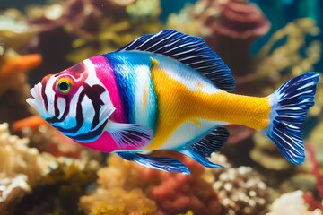 beautiful bright fish under water, in the sea, in the aquarium, in the ocean