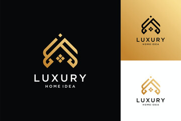Home design logo with elegant minimalist line art style