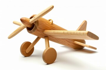 Toy wooden plane on white background