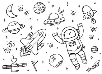 universe and space doodle, sketch space planets, hand drawn doodle