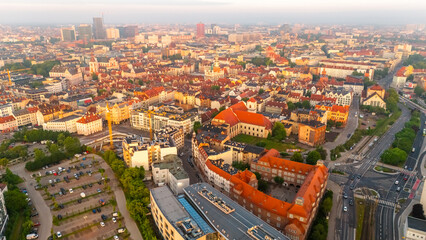 morning streets of the city of Poznan at dawn in spring