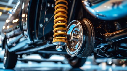 Fototapeta premium Shock absorber replacement on a classic car