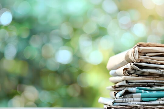 Close-up stack newspapers on table