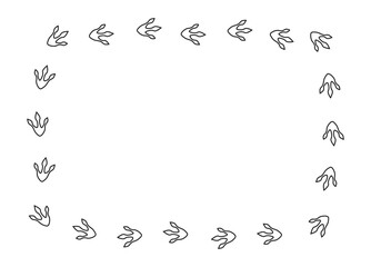 Dinosaur footprints frame. Rectangular border of dragon footprints. Vector doodle illustration isolated on white background.