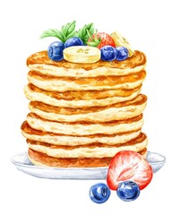 Pancakes with berries yummy food illustration