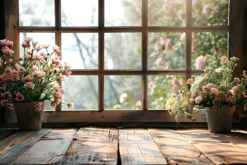 Two flower pots on wooden table