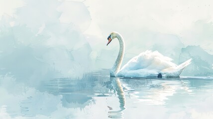 Obraz premium Portrait of a Graceful Swan Gliding Elegantly Across a Serene Water Surface