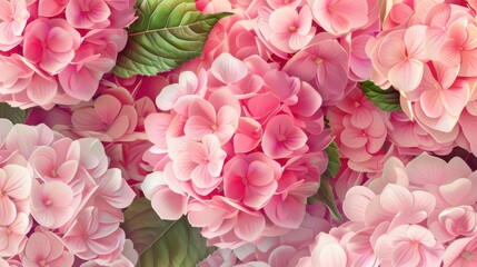 Fototapeta premium Pink hydrangea flowers close-up. Vector illustration. Floral spring summer background. Postcard for the holiday, March 8, Mother's Day