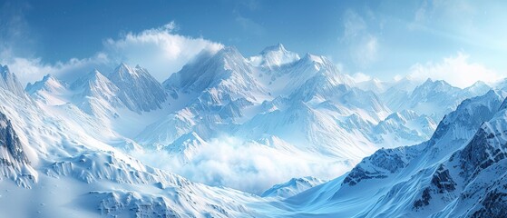 Obraz premium Snowy mountains with a clear sky and fresh powder