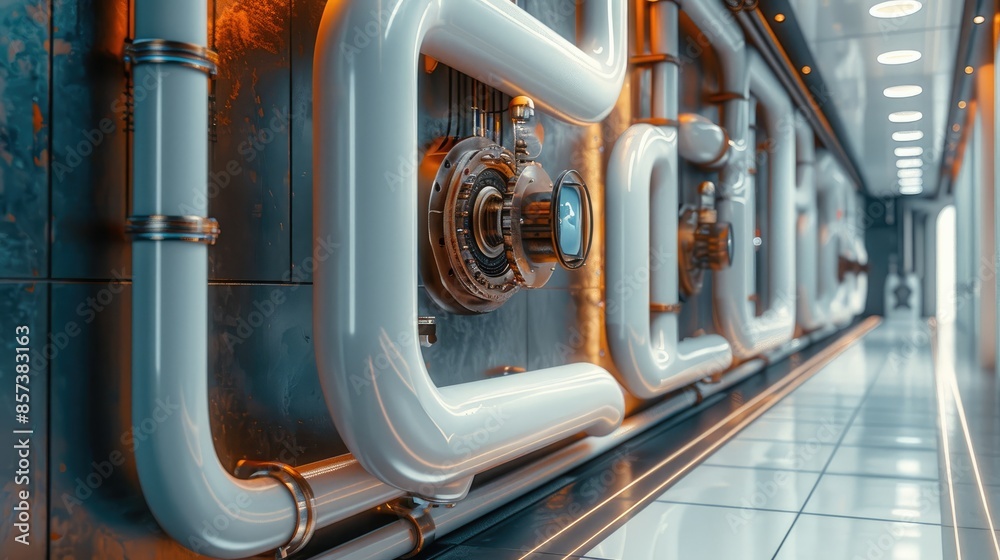Fototapete Technical systems, driven maintenance systems in a high tech industry reducing downtime and enhancing productivity. Generative AI.